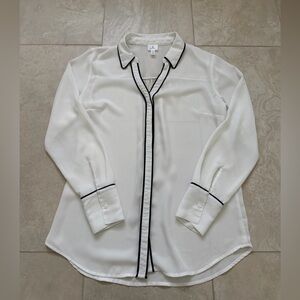 Dressbarn White Blouse with Black Trim | Button Front | Size Small